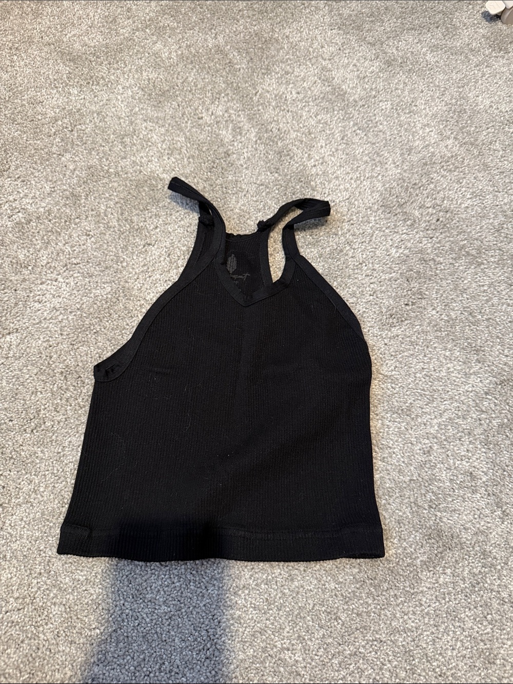 Black Racerback Knit Crop Tank Top - Women